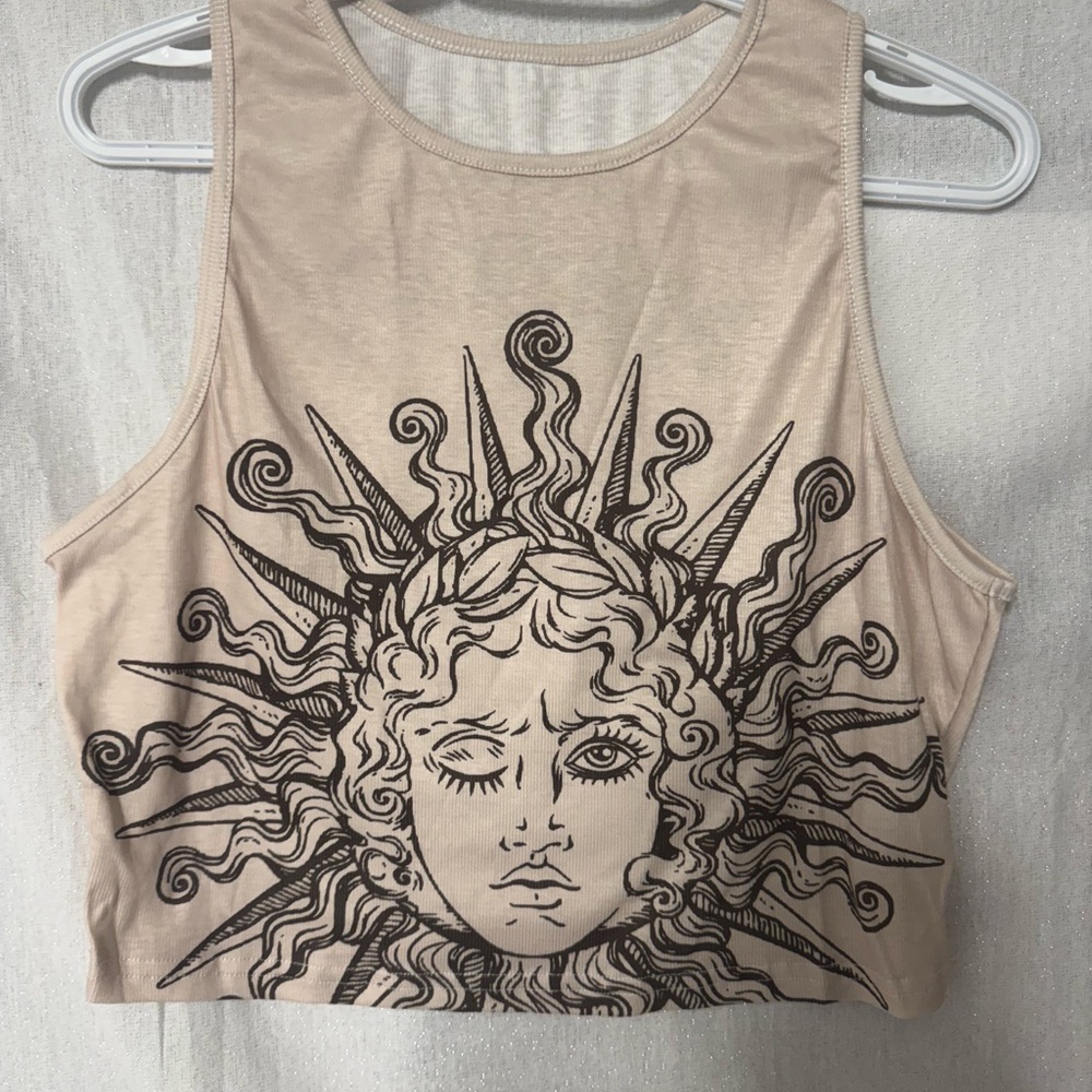 SHEIN Beige Sun Graphic Tank Top